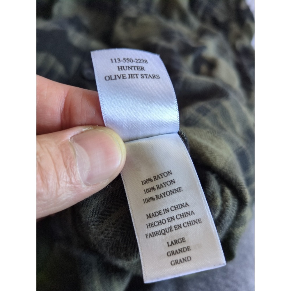 Rails Hunter Olive Jet Stars Flannel Sz Large Button Up Green Black Long Sleeve - Picture 10 of 10